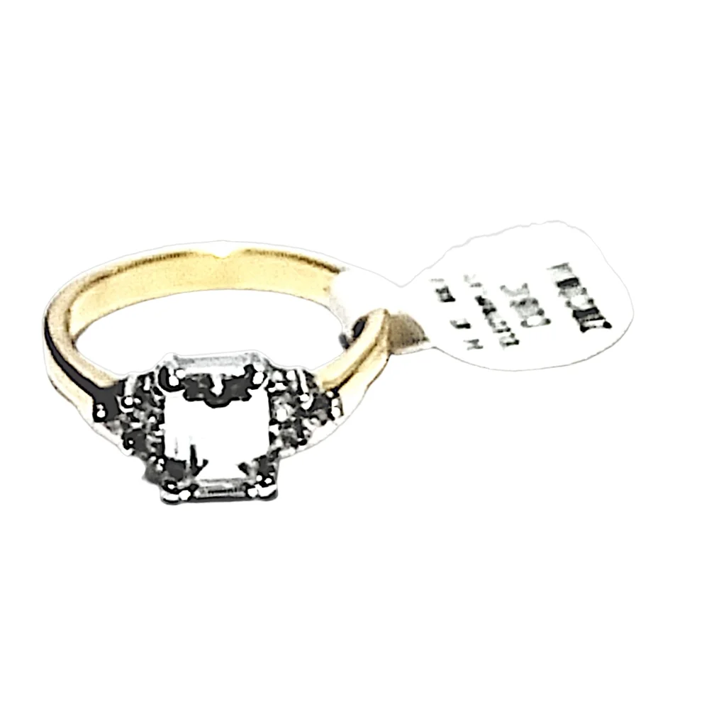 Gold Plated Emerald Cut Cubic Zirconia Ring with Accent Stones | Size 8 | NWOT
